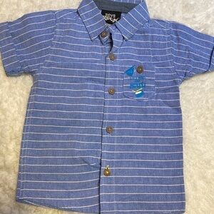 a baby boy Boys Rock blue stripe short cuffed sleeves button shirt 24 mos